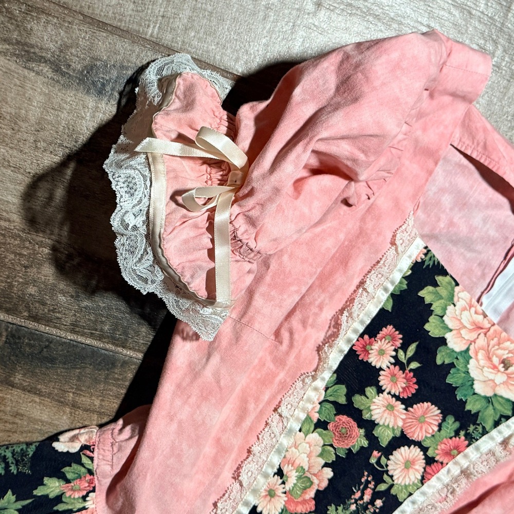 Judy Hoppes VTG Womens Cottagecore Floral Lace Ruffle Lolita Square Dress,Pink,M - Picture 5 of 11
